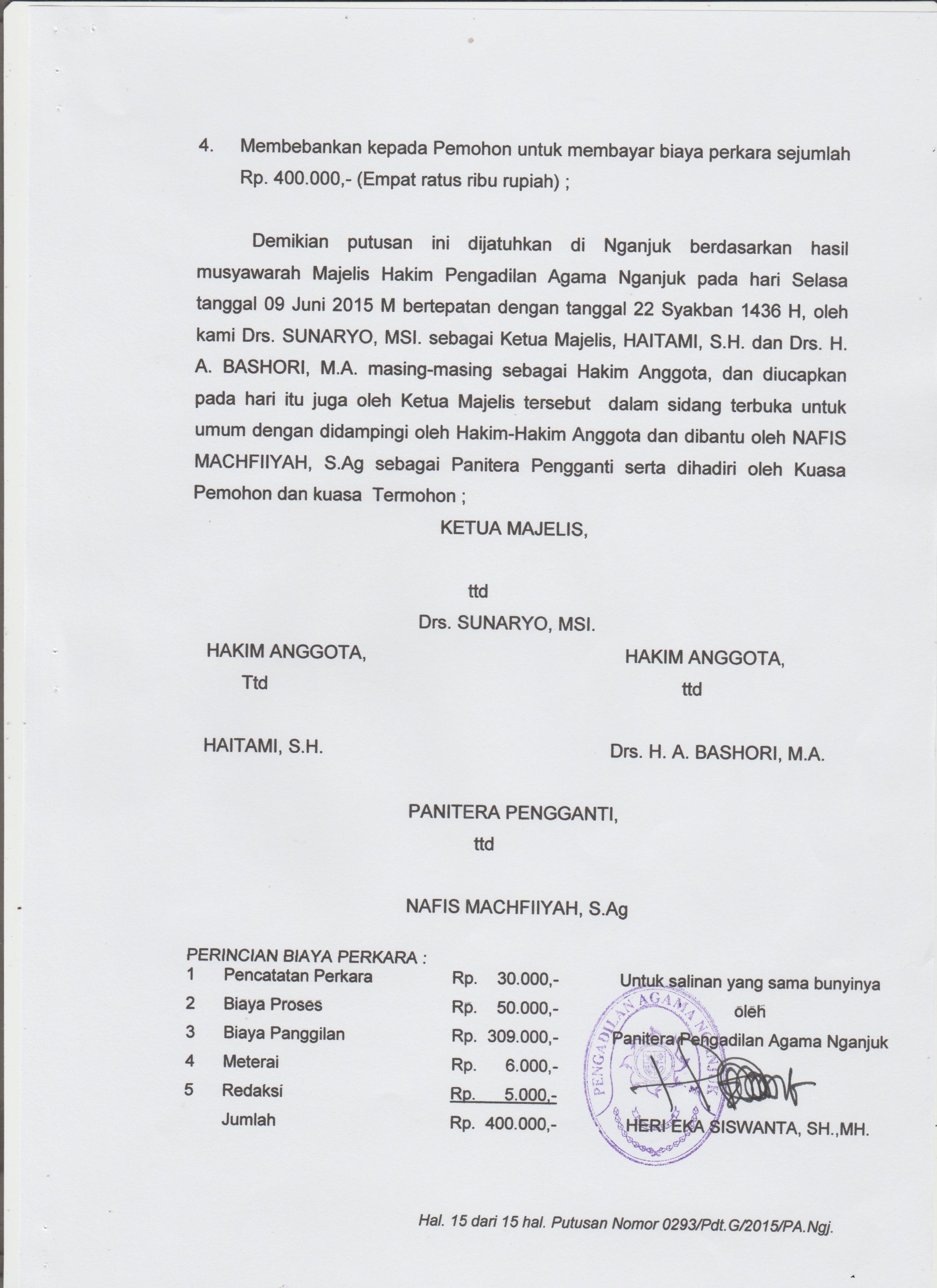 Salinan Putusan Pengadilan Agama Nganjuk Jawa Timur