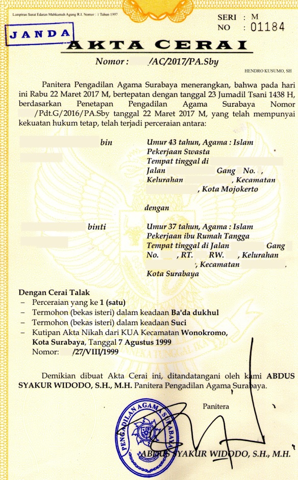 Akte Cerai Pengadilan Agama Surabaya Hendro Kusumo Partners